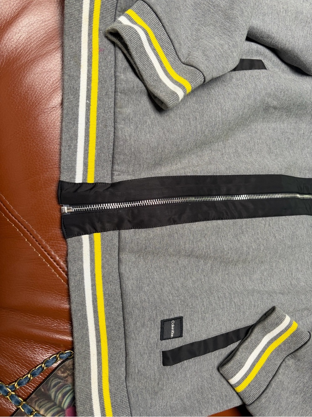 Calvin Klein Gray Pullover with Black Lined Collar